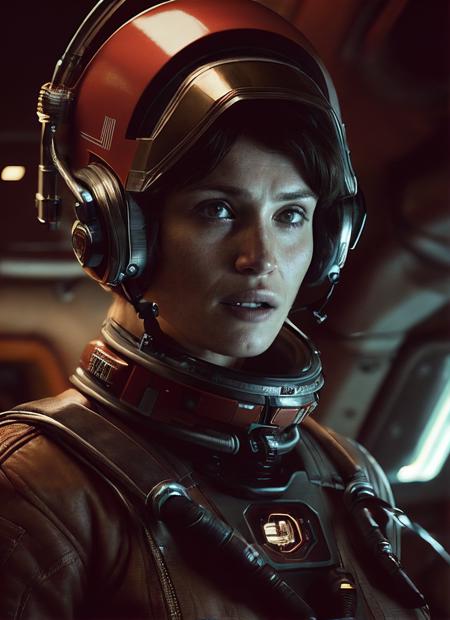 close up photo of sks woman, rugged space trucker, inside industrial spaceship, futuristic science fiction, action scene, digital concept art, realistic, intricate detailed textures, filmic, cinematic, environmental character portrait, <lora:locon_gemma_v1_from_v1_64_32:1.25>