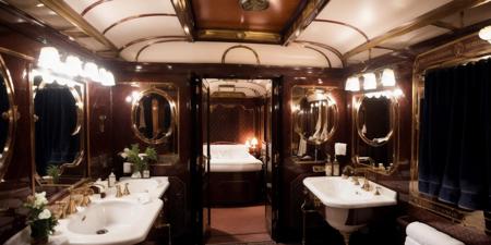 <lyco:Joan Fontaine-v1.0:0> <lyco:orient express-v1.0> orient express luxurious vintage bathroom, film grain, sharp, uhd, colorful