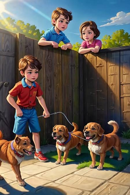 2boys 2girls siblings child backyard with dogs posing bright sunny day
(masterpiece:1.2) (illustration:1.2) (best quality:1.2) (cinematic lighting) (sharp focus)