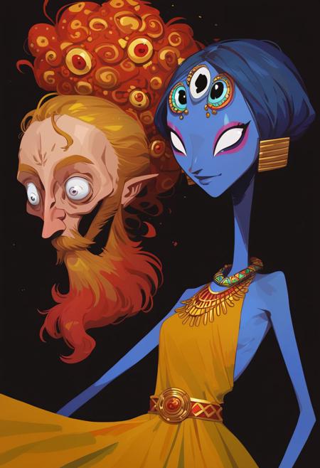 score_9, score_8_up, score_7_up,  hindu god dancing in the swirling cosmos, wild dance kicking and flailing, radiating their awesome godlike might, strange man, beautiful full beard, big eyes, dark blue skin, white eyes, golden jewelry, a belt of skulls, a necklace of severed bloody heads,( inhumanly thin:1.1)