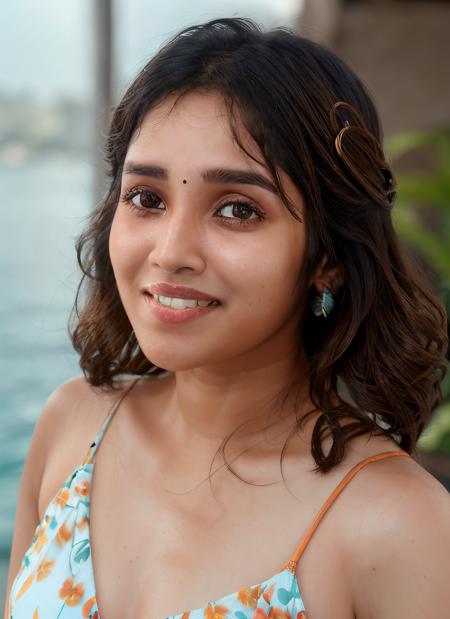 portrait of skswoman, happiness , wearing swimwear , with dark brown A-line haircut , background ocean epic (photo, studio lighting, hard light, sony a7, 50 mm, matte skin, pores, colors, hyperdetailed, hyperrealistic), <lyco:Anikha SurendranV2:1.1>