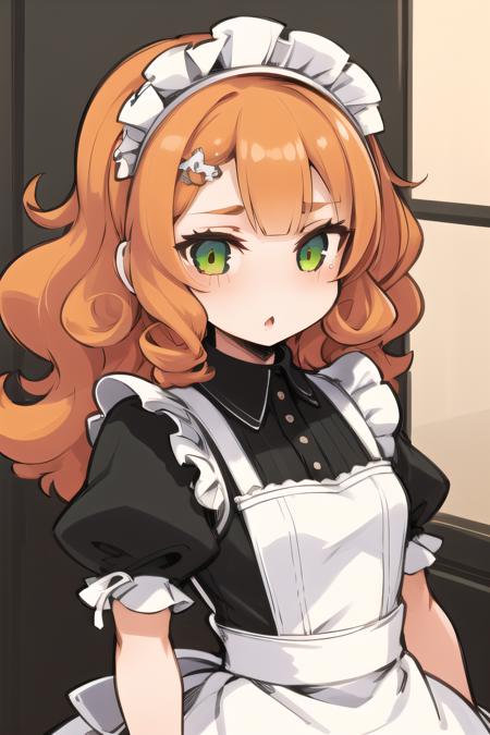 <lora:mota_style_v0.1:1.0> 
1girl, upper body, orange hair, green eyes, curly hair, 
maid,, masterpiece, best quality, highly detailed