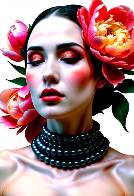 Inspired by Mike Mignola, 1 female,beautiful, wrapped in beads, peonies, languor, softness, half smile, soft light, tenderness, seduction, the greatest quality, best facial details
futurism, evocative image, a masterpiece of surrealism mixed with modern art illustration