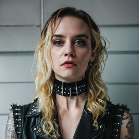 woman, <lora:ayuso:1>, 1girl, (punk, choker:1.4), full body, HDRI, detailed face, drugs, closed mouth, dark blonde bed head hair, background: Israel, solo, upper body, detailed skin, skin pores, (candid:1.3)