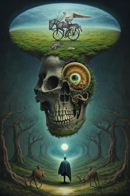 Cycle of life, surrealistic, natur, birth, death, masterpiece, surreal, photorealistic