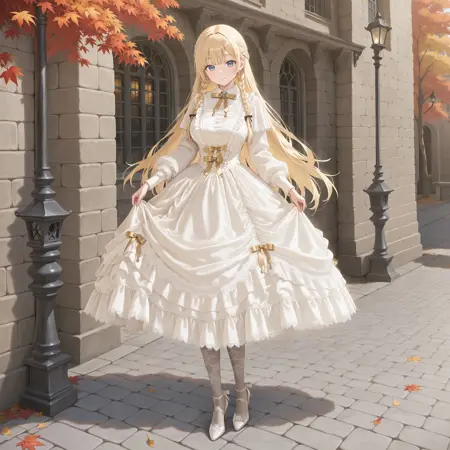 Lolita dress: white lace ruffled medium dress