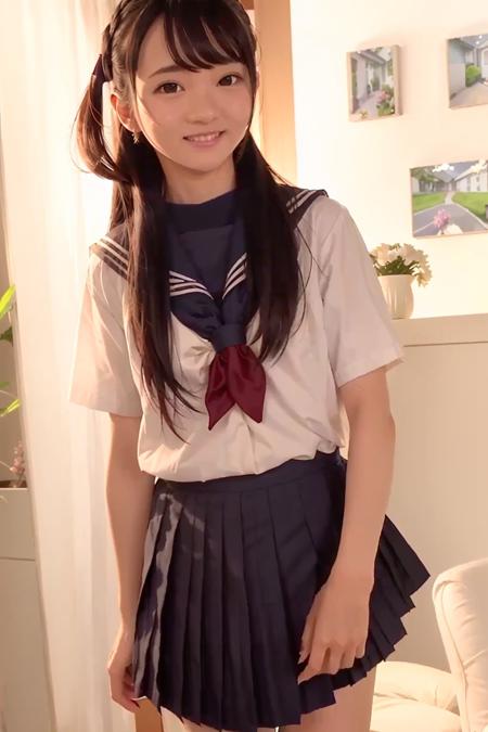 (4k, best quality), (realistic, photo-realistic),(remu_hayami),
1girl, solo,(upper body),close-up
facing viewer, 
(smile),(looking at viewer),(perfect hands),
standing,
neckerchief, pleated_skirt, sailor_collar, school_uniform, serafuku, indoors,window,
<lora:remu_hayami_v11:0.7>