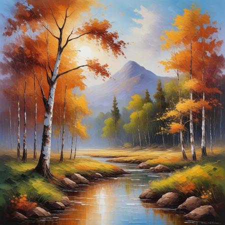 Impressionism, heavily textured and layered oil painting, an landscape that depicts a feeling of serenity and peace , broad brush strokes, masterpiece, detailed, 4k