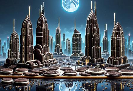 (cyberpunk city made of creamy cookies:1.4), (cookie skyscrapers with icing windows:1.3), neon signs made of caramel drizzle, streets paved with crunchy chocolate chips, (futuristic cookie vehicles:1.2), glowing frosting lights, post-apocalyptic sky, moody lighting, melted sugar smoke, reflections in milk puddles --v 5 --ar 16:9 --style epic
Tags: made of creamy cookies, lazympos, lazyneg, lazyxxx