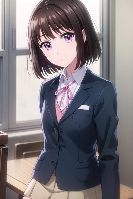 ichikaarima, <lora:ichika arima s1-lora-nochekaiser:1>,
ichika arima, short hair, brown hair, (pink eyes:1.3),
BREAK skirt, shirt, long sleeves, ribbon, school uniform, jacket, white shirt, pleated skirt, socks, collared shirt, red ribbon, kneehighs, neck ribbon, blazer, green skirt, black socks,
BREAK indoors, classroom,
BREAK looking at viewer, (cowboy shot:1.5),
BREAK <lyco:GoodHands-beta2:1>, (masterpiece:1.2), best quality, high resolution, unity 8k wallpaper, (illustration:0.8), (beautiful detailed eyes:1.6), extremely detailed face, perfect lighting, extremely detailed CG, (perfect hands, perfect anatomy),