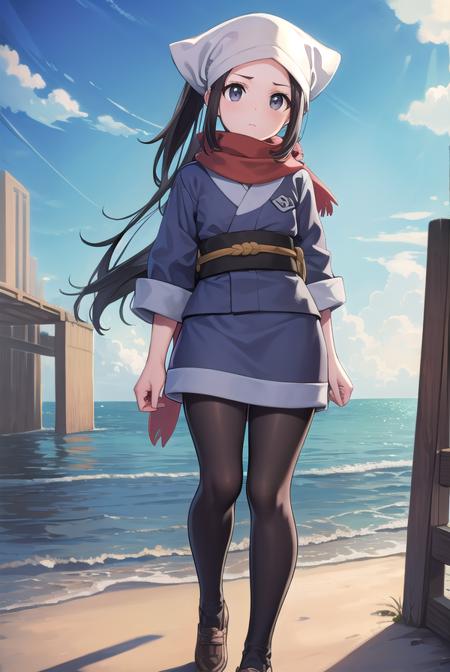 pokemonakari, <lyco:pokemonakari-lyco-nochekaiser:1>,
pokemonakari, black hair, (grey eyes:1.5), long hair, ponytail, sidelocks, (small breasts:1.2),
BREAK black pantyhose, black undershirt, brown footwear, head scarf, jacket, loose socks, pantyhose, red scarf, sash, scarf, shoes, socks, white headwear, white pantyhose,
BREAK looking at viewer, (full body:1.2), upper body,
BREAK outdoors, city, sky,
BREAK <lyco:GoodHands-beta2:1>, (masterpiece:1.2), best quality, high resolution, unity 8k wallpaper, (illustration:0.8), (beautiful detailed eyes:1.6), extremely detailed face, perfect lighting, extremely detailed CG, (perfect hands, perfect anatomy),