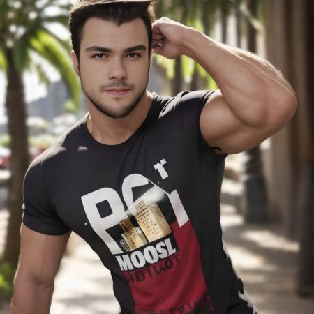 1boy, muscled, t-shirt,  face details  <lora:Joaquim Lopes:1>