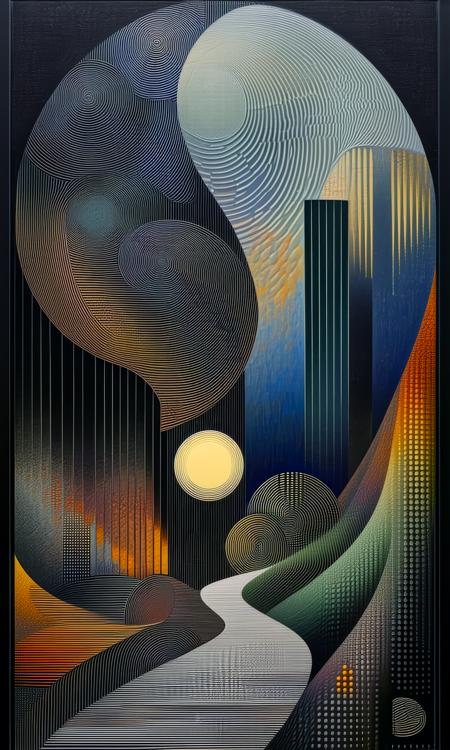 ORIGINAL PROMPT: An artwork done in the style of artist (patrick seymour:1.4), as a (wabi sabi:1.6).
A surrealistic orb and complex patterns scene.
PRODUCTION PROMPT: Original prompt was used.