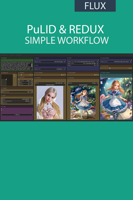 PuLID simple workflow FLUX | UPSCALE | LORA | GGUF | CIVITAI Metadata 🔴 v4.0