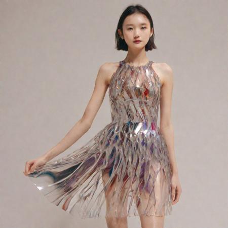 a shiny colorful 3dfracture dress