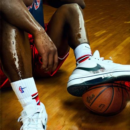 The East Asian model, portraying a university basketball team captain, has just finished a hard-fought basketball game and is sitting on the court sidelines. The model exudes confidence and authority, with a steady gaze and a strong posture that reflects their leadership on the team. The angle is low, creating a powerful and dynamic perspective, and the entire image is clear with sharp details, capturing the texture of the court, the sweat on the model’s face, and the commanding presence of the moment.