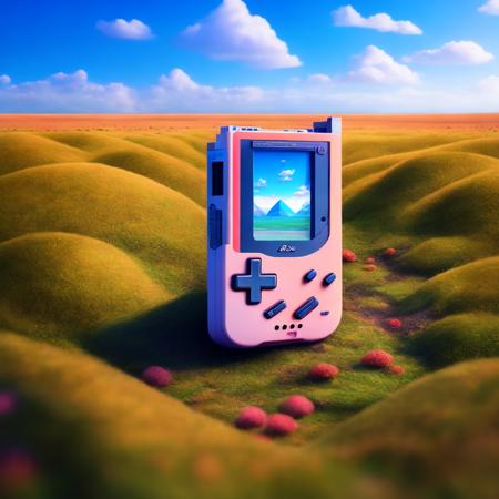 (gameblocked style:1) an image of a gameboy in the middle of a field <lora:djzGameBlockedV21_LoraBooth:1>