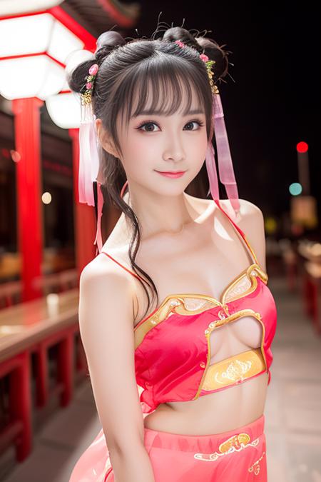 <lora:xiaodan:0.85>, Chinese theme, raw color photo, long shot, realistic, 1girl, a 21-years-old girl, in Chinese restaurant, hanfu, best quality, detailed eyes, beautiful and symmetrical face, slim body, detailed hip, small breast,  innocent expression,  photorealistic, lighting, nighttime, dynamic_color_range