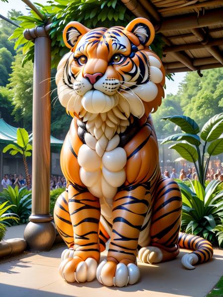 balloonz, balloons, made out of balloons, tiger, standing tiger, balloon tiger, in the zoo, zoo made out of balloons <lora:balloonz-sdxl:1>