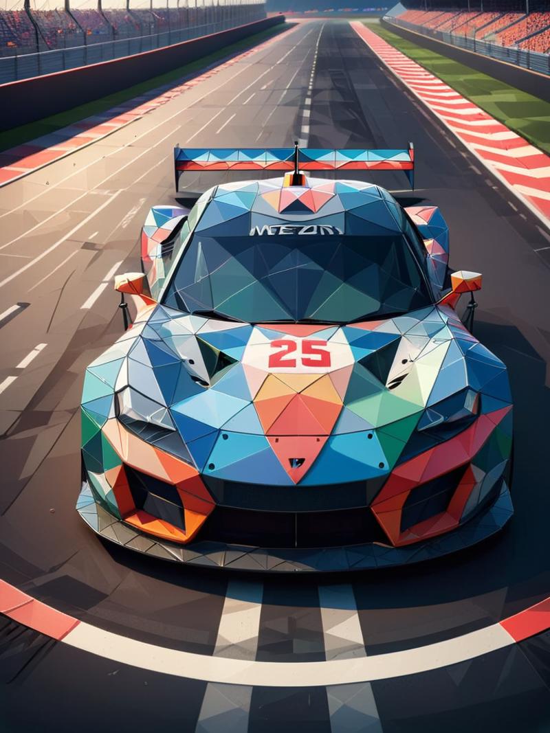 Race Car Driving on a Track with a Colorful Design