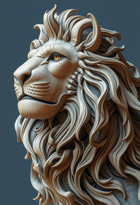 A delicate lion made of wood