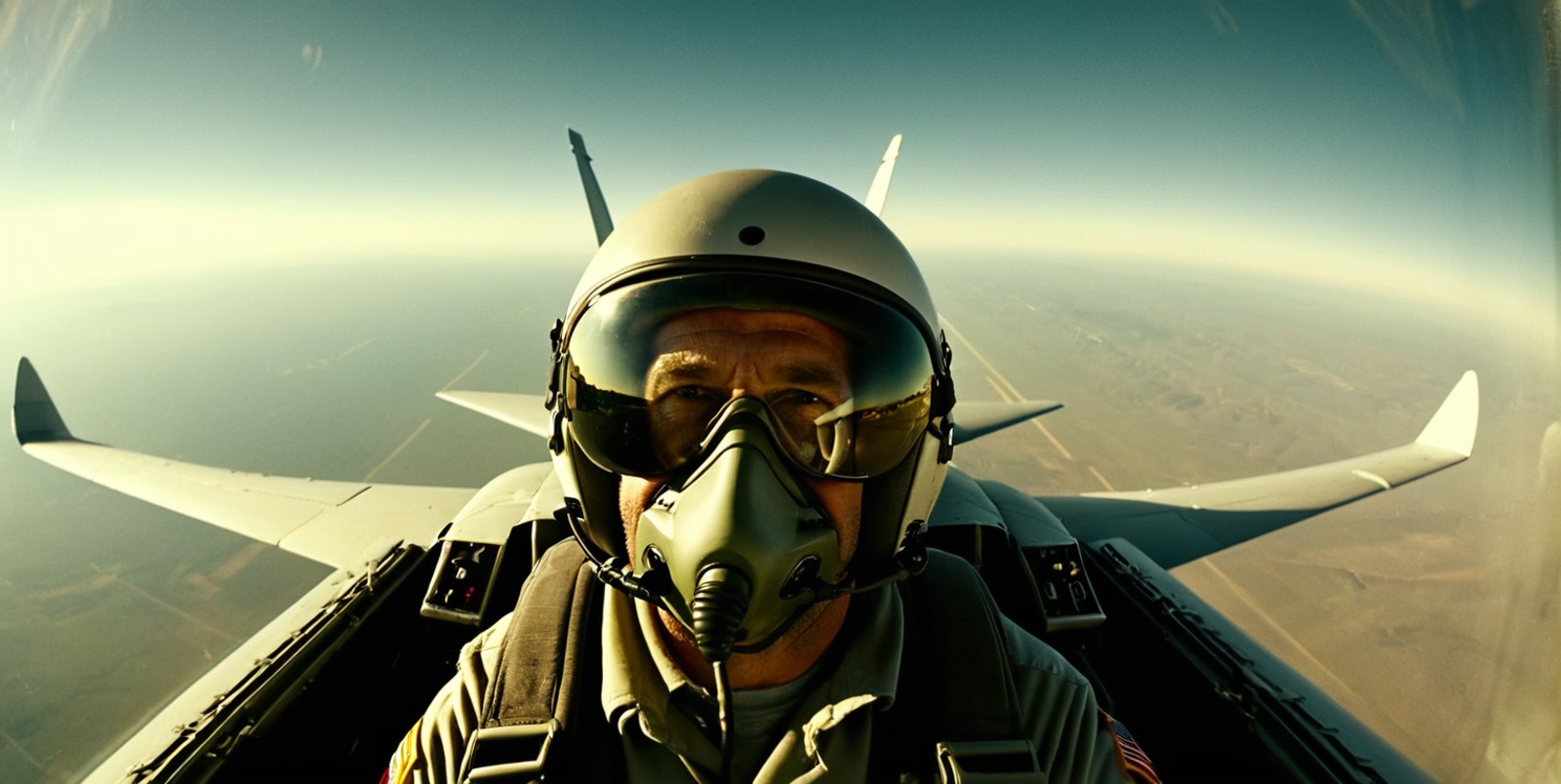 cinematic, military jet, close-up, pilot, window, ultra detailed, film grain, motion blur, <lora:CinematicStyle_v1:.7>