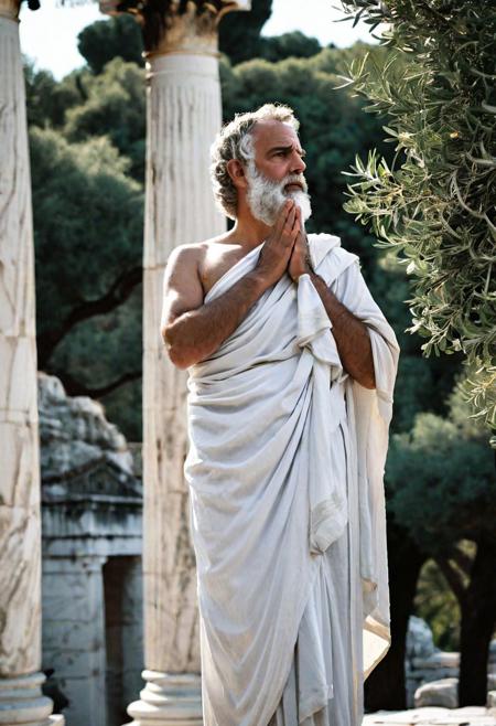 Toga attire, pensive gaze, philosophical discourse, Socratic dialogue, timeless wisdom, olive wreath, marble columns, philosophical inquiry, ancient agora, dialectic reasoning, Platonic ideals, Stoic virtue, Epicurean pleasure, philosophical treatise, intellectual enlightenment.
cinematic, sharp focus, intricate, cinematic, dramatic light