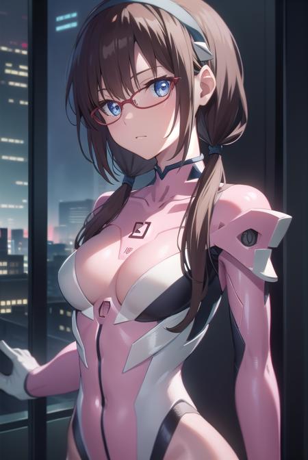 marimakinami, <lora:marimakinamitest:1>, mari makinami, blue eyes, brown hair, glasses, headband, twintails,
BREAK bodysuit, pink bodysuit, plugsuit,
BREAK outdoors, city,
BREAK looking at viewer, 
BREAK <lora:GoodHands-vanilla:1>, (masterpiece:1.2), best quality, high resolution, unity 8k wallpaper, (illustration:0.8), (beautiful detailed eyes:1.6), extremely detailed face, perfect lighting, extremely detailed CG, (perfect hands, perfect anatomy),