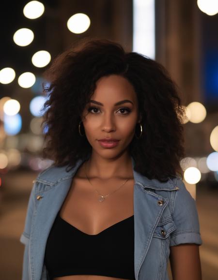 cinematic photo professional fashion close-up portrait photography of a beautiful  black woman in the city at night, Nikon Z9, bokeh . 35mm photograph, film, bokeh, professional, 4k, highly detailed