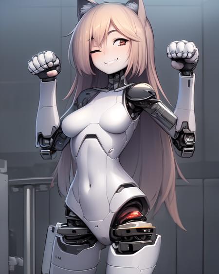 <lora:Nradio-NAI:0.8>
1girl, solo, standing, cat_ears, paw_pose, android, mechanical arms, robot joints, smile, one eye closed