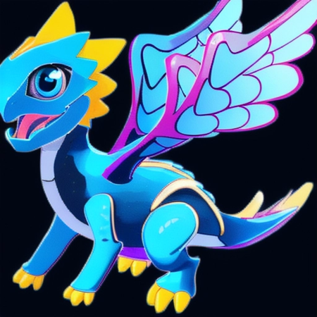 no humans,pokemon (creature),solo,blue eyes,black background,full body,open mouth,simple background,wings,claws,looking at viewer,tongue,animal focus,,