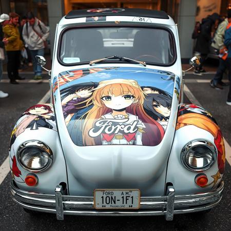 ,a car decorated with images of characters from anime, Ford Model A,