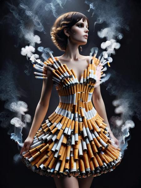 ral-cigarette, a dress made of smoking cigarettes <lora:ral-cigarette-sdxl:1>