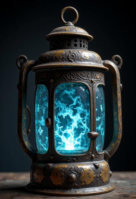 A lantern of tarnished brass, its glass panels etched with arcane sigils that flicker with faint blue light. The handle is wrapped in leather, worn smooth from centuries of gripping hands. Inside, instead of a flame, a swirling mist churns, shifting between shapes—sometimes faces, sometimes landscapes, sometimes unrecognizable figures. The mist never dissipates, and when the lantern is shaken, it seems to momentarily reveal glimpses of forgotten places.
   , aidmamjv7, aidmaHyperrealism, aidmaimageupgrader