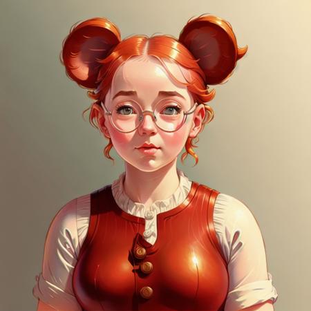 <lora:mousegirls_v10:.5> <lora:thinRoundGlasses_v11:0.7> 1girl, an adorable, chubby, older round faced, very short hair, redheaded woman, Hildai17, with round glasses. wearing mousegirl outfit . Big mouse ears