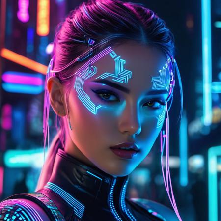 In a neon-lit metropolis of the future, where the lines between humanity and technology blur, envision the meticulous process of stable diffusion that transforms an ordinary girl into a stunning cyberpunk masterpiece. The diffusion process involves seamlessly integrating advanced cybernetic enhancements with organic elements, resulting in a harmonious synthesis of human and machine. Imagine the intricate details of this transformation, from the glowing circuitry that delicately weaves through her skin to the cybernetic eyes that shimmer with an otherworldly brilliance. Envision the vibrant interplay of neon colors, holographic tattoos, and augmented reality overlays that adorn her body, creating a mesmerizing tapestry of futuristic aesthetics. Capture the essence of her enhanced abilities, whether it's enhanced agility, neural connectivity, or cybernetic interfaces that empower her in the cyberpunk world. Explore the fusion of elegance and technology, and bring forth the image of a cyberpunk girl who not only navigates the urban dystopia with grace but also exudes a captivating allure that transcends the boundaries of the digital and organic realms.