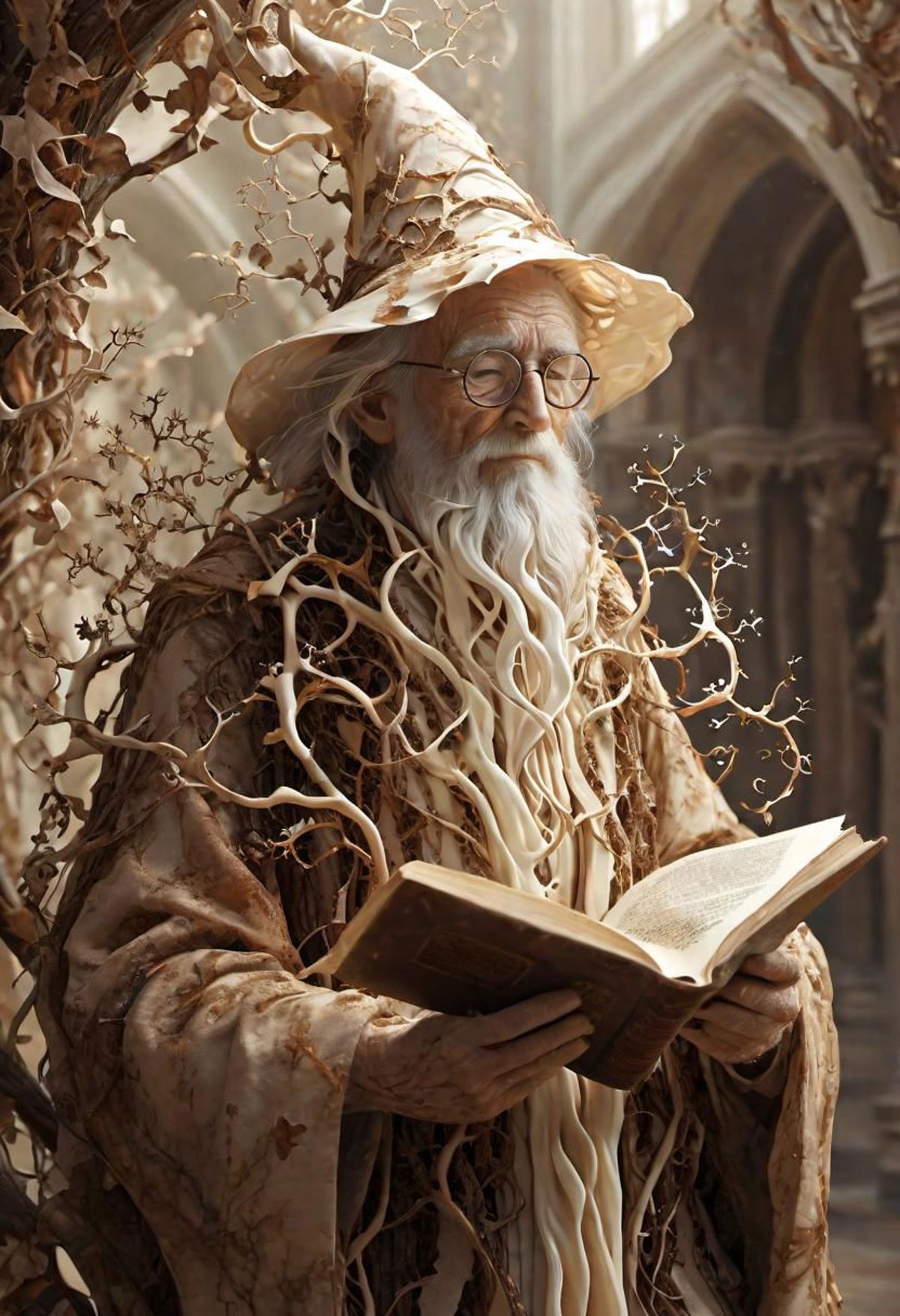 An Old Man Reading a Book with a Beard and Glasses