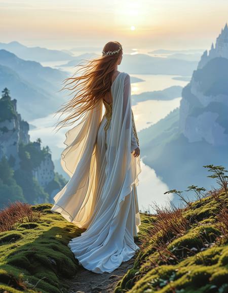 freyja, auburn hair, braided hair, magic, forest, viking queen, mythic beauty, <lora:NBN-Freyja_NordicByNature:0.8>, <lora:NordicByNature:0.8>,Mist,Walker of the Fjords, A mysterious nbn-freyja emerging from the morning mist, her silhouette ghostly against the ancient landscape.,high quality, film grain, Fujifilm XT3, 8k uhd, dslr, film grain, kodak tri-x 400 film, grain photo DOF, faint lighting, dynamic angle, cinematic, Depth of field, bokeh, best quality, cinematic, light particles, highly_detailed, very_aesthetic, golden hour, beautiful_and_aesthetic clear focus, high resolution image, ,Sexy pose, erotic pose, exhibitionism, ,The Neuschwanstein Castle in Germany with its fairy-tale turrets and mountain setting