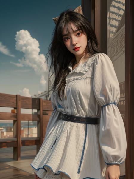 (masterpiece), best quality, perfect face, 1girl, <lora:Cherprang-02:1.4> make eye contact, reaching hands best quality,[masterpiece],((beautiful:0.75) cute girl:0.75),Professional,photo_(medium),ultra-fine painting,1girl,black hair,(front:1.3),(standing:1.3),sky, cowboy shot,  <lora:add_detail:1.0>