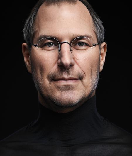 s7t3j0, man ((Gradient black background)), detailed eyes, (close portrait photo), Against the light, (Turtleneck), Glasses, smile 