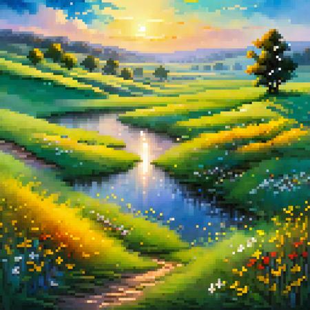 (highly detailed), ((masterpiece)),(Impasto), intricate, digital painting,shadow ,landscapes ,(spring:1.2), fantasy,(firefly) ,(negative space:0.6),delicate grassland
,(river:1.3),(flowers1.2),lights,clear sky ,wind ,beautiful sky ,cumulus ,(sunrise), sunlight