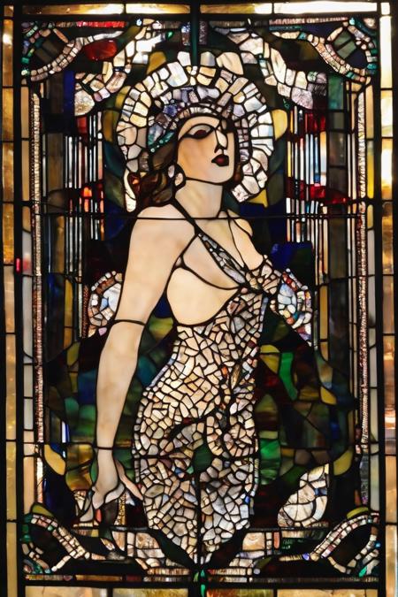 a woman at a srip club    <lora:stained_glass_style_v1_sdxl:0.6>