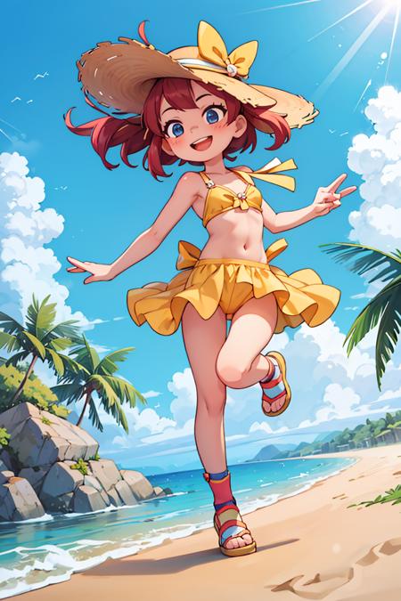 masterpiece,best quality,1girl,smile, pop, fancy,beach,sand,stylish pose,jump,dynamic, <lyco:GoodHands-beta2:1.0> <lora:more_details:0.3>,