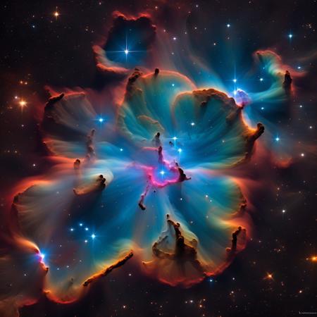 mad-nbla, thumbs up shaped nebula, ultra realistic, complementing tones