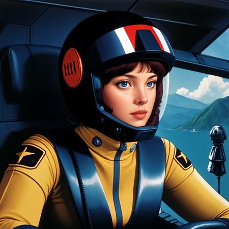 photorealistic, cinematic, <lora:eff pilot aam:0.6>, eff pilot, flight suit, woman, sitting in cockpit, helmet