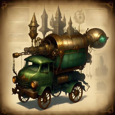 <lora:SteampunkSchematicsv2-000009:1> SteampunkSchematics fantasy truck