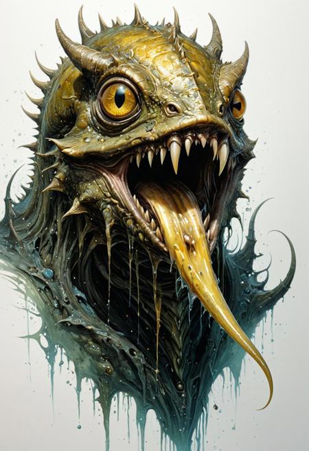 full body, lineart, fantasy concept art, a slug-like monster protrudes from the water, glowing eyes, big mouth with big teeth, spitting saliva, watercolor wash, approaching perfection, pure form,  minimalistic, unfinished, concept art by Brian Froud and Carne Griffiths, intricate details, 8k post production, high resolution, hyperdetailed, trending on artstation, sharp focus, studio photo, intricate details, highly detailed, by greg rutkowski<lora:xl_more_art-full_v1:0.5>
dungeon and dragon , fantasy,  detailed_eye_model, white background, brown yellow olive