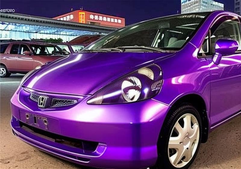 a purple honda in a chinese city, night, award winning picture, photorealistic, front view