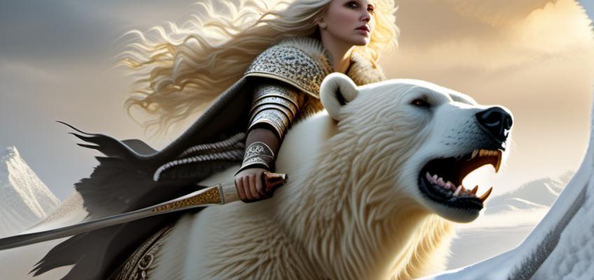 Stunning Slavic Valkyrie and White Bear Artwork Captivates Online Community! ⚔️🐻‍❄️