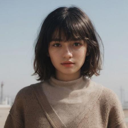 one pretty girl, sexy, cute boobs, European girl, hot girl, solo, crimped waves, blunt bangs, black fringe hair, French hair, cute French girl, cute Italian girl, prefect face, makeup, big tits, cleavage, film grain, fluffy short hair, beautiful shadow, low key, freckles, choker, portrait, grain, retro filter, album cover, epiCPhoto, <lora:pytorch_lora_weights:0.5>, <lora:breastsizeslideroffset:0.2>, <lora:picxer_real:0.7>, <lora:InstantPhotoX3:0.3>, <lora:more_details:0.6>